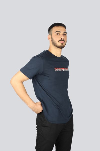 Emporio Armani Tricou pentru bărbați bleumarin - croială normală, gât rotund, imprimeu în față, mânecă scurtă EM 000574   AF12349-FB210
