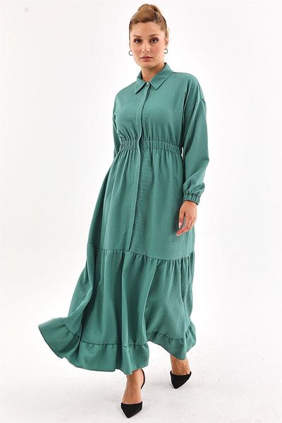 Kayra Rochie cu imprimeu în relief cu etaje Lake Green
