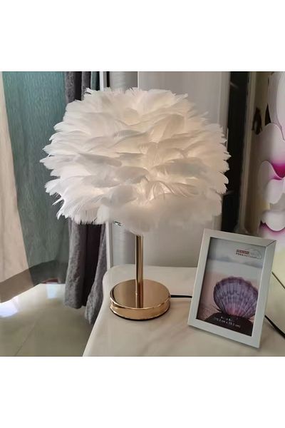 COOYA Portable Modern Style Antique Designed Decorative Table Lamp With Feather Lampshade,Gold,21x28cm