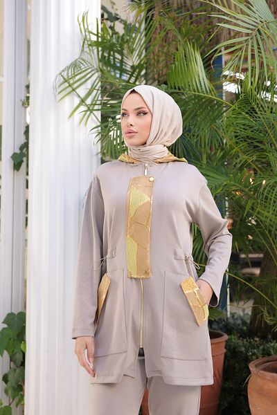 MİMİ Luxury Wear Hooded Zippered Hijab Tracksuit Set - Set of Two