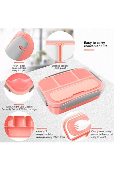 COOYA صندوق غداء - خالٍ من مادة BPA - آمن للطعام - 1300 مل، مع 4 أقسام، آمن للاستخدام في غسالة الأطباق والميكروويف، وردي