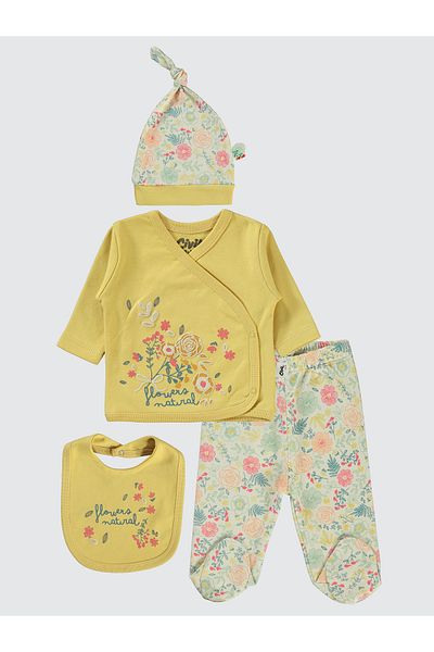 Civil Baby Mustard Colored 4-Piece Bodysuit Sets - Baby Girl