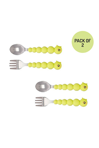 Melii طقم ملاعق وشوكة من السيليكون على شكل يرقة، عبوة من قطعتين