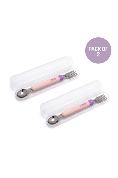 Melii ملعقة وشوكة قابلة للفصل مع حقيبة حمل باللونين الوردي والأرجواني، عبوة م...