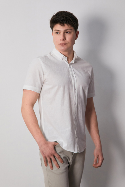 Fulla Moda Basic Short Sleeve Linen Shirt