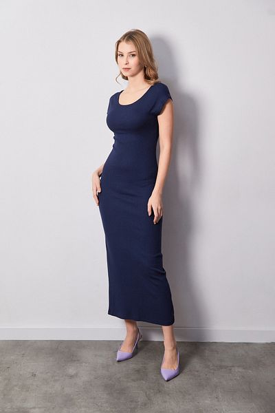 Fulla Moda Βασικό φόρεμα με σχισμή ραβδώσεων