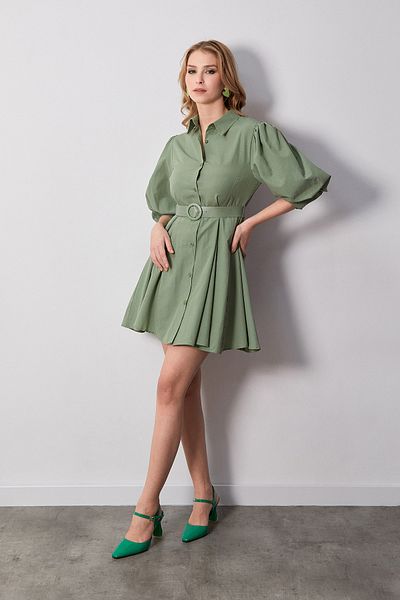 Fulla Moda Φόρεμα με μπαλόνι με γιακά πουκάμισο με ζώνη