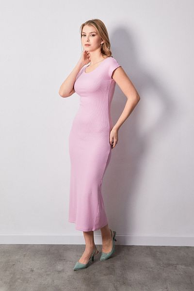 Fulla Moda Βασικό φόρεμα με σχισμή ραβδώσεων