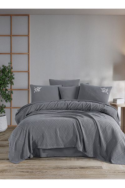 Sudem Home Collection Premium Double Embroidered Pique Set - Oversized Gray Dowry Set
