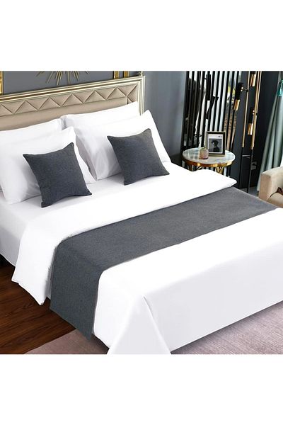 Pyramid Home Double Grey Linen Runner & Throw Pillow Cover - Lined Linen Fabric