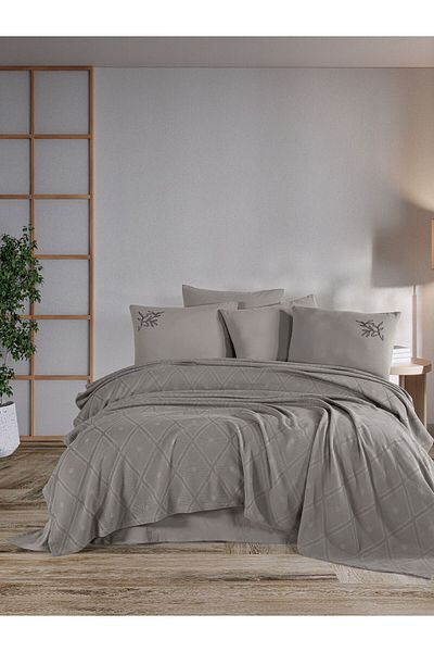 Sudem Home Collection Premium Double Embroidered Pique Set - Oversized Mink