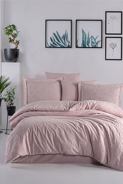 Sudem Home Collection Double Premium Jacquard Dowry Bedding Set Powder