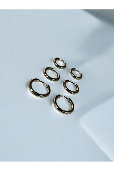 CANARİS Steel and Silver Colored Still Earrings - Set of Three