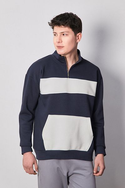 Fulla Moda Φούτερ με 3 νήματα με μισό φερμουάρ καγκουρό τσέπη