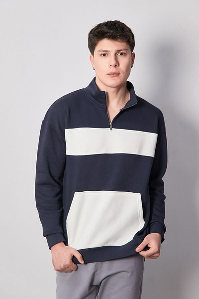 Fulla Moda Φούτερ με 3 νήματα με μισό φερμουάρ καγκουρό τσέπη