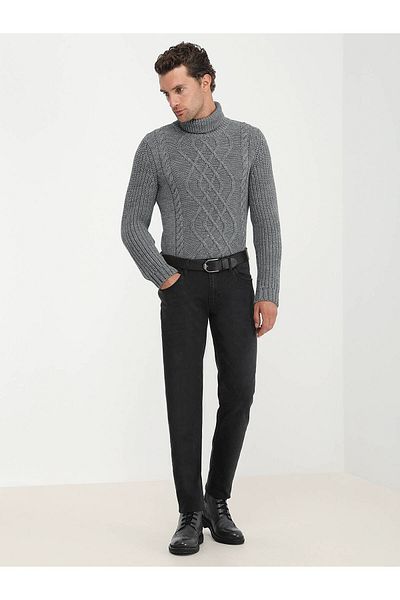 Kip Turtleneck Patterned Gray Wool Blended Knitwear