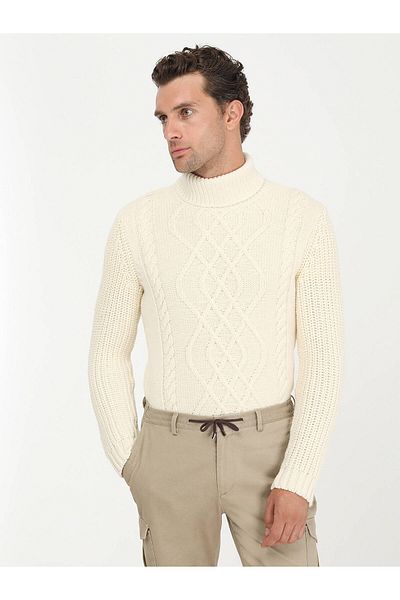 Kip Turtleneck Patterned Ecru Knitwear - Wool Blend