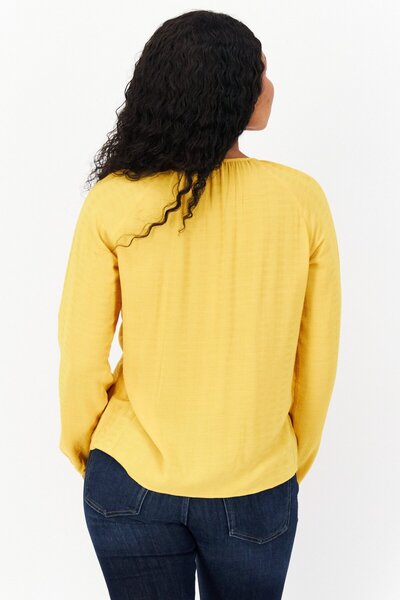 TAIFUN Women Tie Neck Long Sleeve Textured Blouse, Yellow