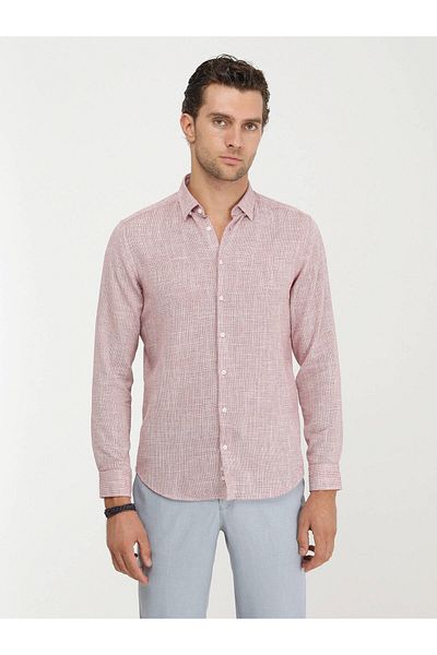 Kip Red Regular Fit Woven Casual Cotton Blend Shirt