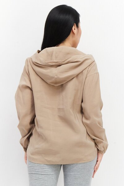 TAIFUN Women Hooded Long Sleeve Plain Top, Tan