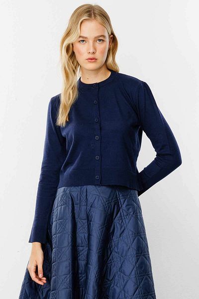 Hooopstore Cardigan premium cu decolteu bleumarin tricotaj