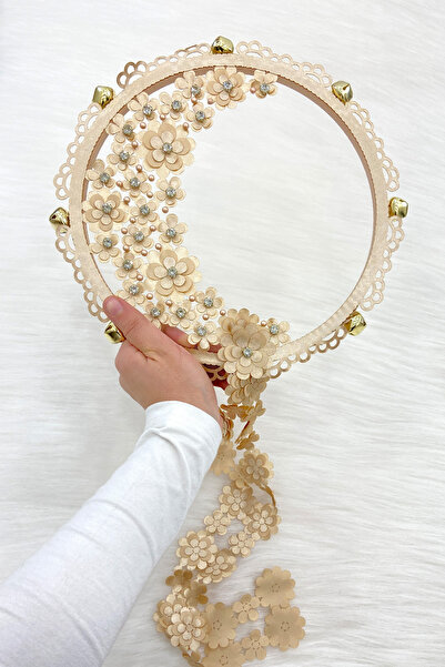 ZEYMERADE دف زفاف من الحجر اللامع على شكل زهرة كابتشينو، ختان وعد بالحناء لحف...