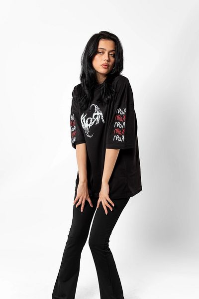 Bak Moda Korn Back Printed Oversize Unisex Μαύρο Tshirt