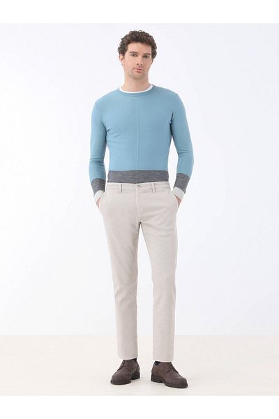 Kip Light Mink Woven Slim Fit Smart Casual Cotton Blend Trousers