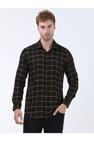 Kip Black Checkered Woven Shirt - Regular Fit
