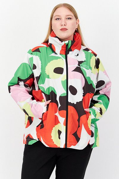 adidas Women Plus Size Allover Print Outdoor Jacket, Red Combo