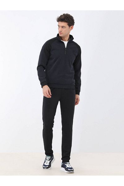 Kip Stand Collar Navy Blue Sweatshirt