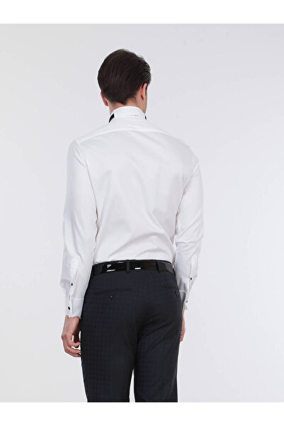 Kip White Slim Fit Tuxedo - Απλό κόψιμο, Διπλή μανσέτα, Πουκάμισο με λαιμόκοψη