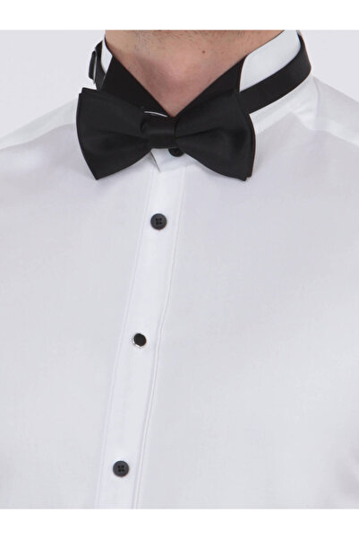 Kip White Slim Fit Tuxedo - Απλό κόψιμο, Διπλή μανσέτα, Πουκάμισο με λαιμόκοψη
