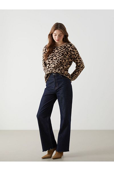 LC Waikiki Pulover de tricotaj pentru femei LCW Vision Crew Deck cu imprimeu leopard