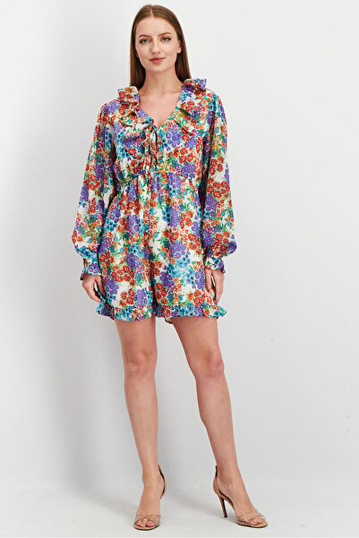 INFLUENCE Women Floral Print Ruffle Detail Playsuit, Purple