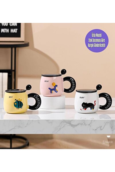 Gift Moda Şirin Kedi Köpek Kedi Temalı Seramik Kupa