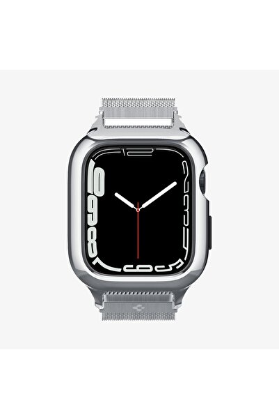 Spigen Apple Watch 41mm (Seri 9/8/7) Kılıf & Kordon Kayış Metal Fit Pro Silve...