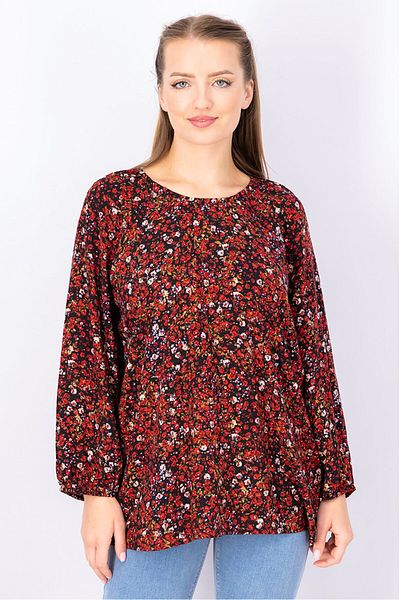 Esprit Women Round Neck Long Sleeves Floral Blouse, Red and Black