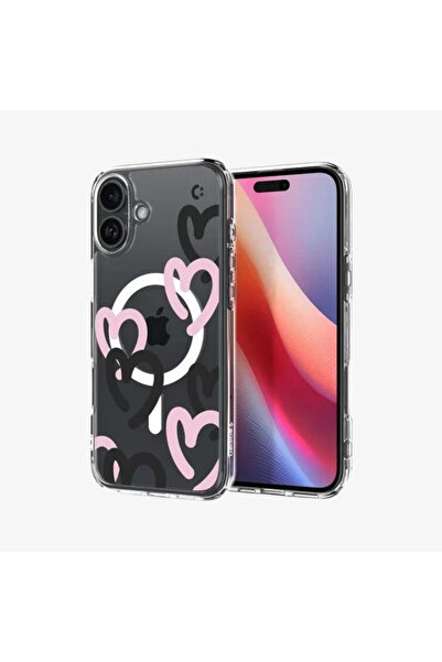 Spigen iPhone 16 Kılıf Ultra Hybrid MagFit MagSafe özellikli Hearts Black Pink - ACS08278