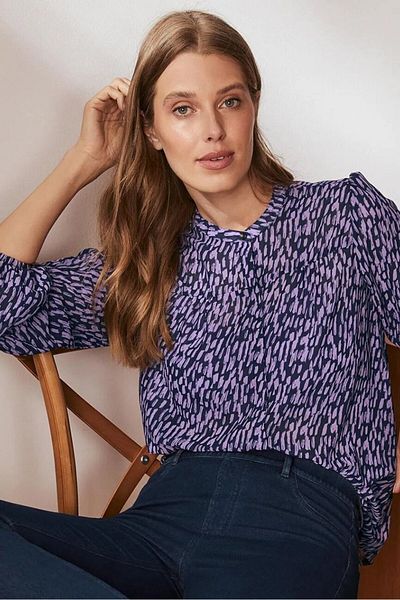 Tchibo Women Allover Print Long Sleeve Blouse, Purple