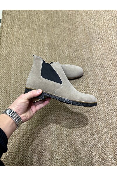 Hu Moda Erkek Süet Deri Klasik Ayakkabı Lastikli Chelsea Yarım Bot
