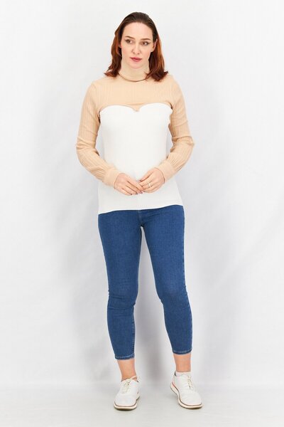 ASYOU Women Turtle Neck Knitted Bolero Sweater, Light Beige