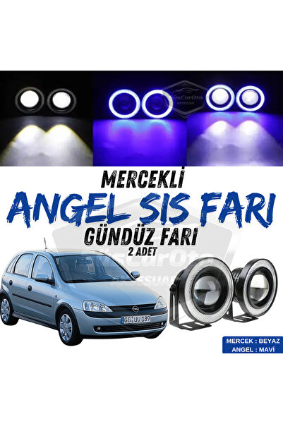 caralp Opel Corsa C 2000-2006 Uyumlu Mercekli Angel Sis Farı Metal 76 mm Mavi...