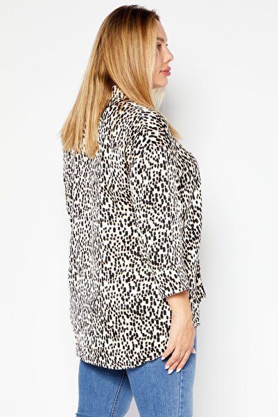 TAIFUN Women Spread Collar 3/4 Sleeves Allover Print Shirt, Black Combo