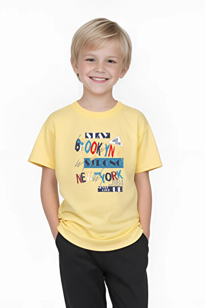 panios kids تي شيرت بروكلين قوي مطبوع للأولاد بأكمام قصيرة