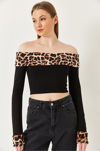 Bianco Lucci Γυναικεία μπλούζα με βελούδινο γιακά Madonna Leopard 7197 60261283
