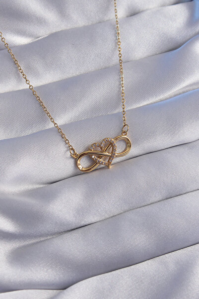 Skygo Gold Colored 316L Heart Model Zircon Stone Infinity Necklace - TJ-BKO8768