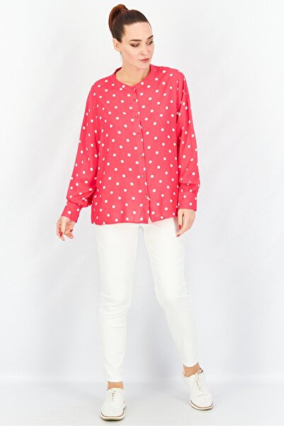 Tchibo Women Crew Neck Long Sleeve Polka Dot Blouse, Hot Pink