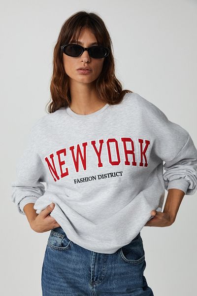 GRIMELANGE Jordin Women S Oversize Off-Shoulder Grimelange Sweatshirt - Long Sleeve, Round Neck and Embroidery Detail
