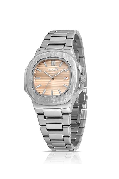 Polo Air Square Case Men's Wrist Watch with Double Clip Calendar Silver Coffy Color Pl-0960E3X